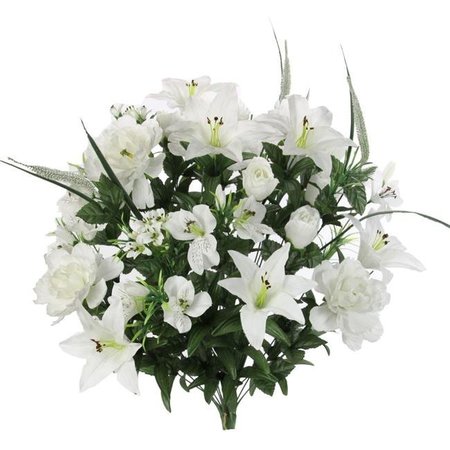 ADLMIRED BY NATURE Admired by Nature ABN1B001-CRM 40 Stems Artificial Full Blooming Lily; Rose Bud; Carnation & Mum with Greenery Mixed Flower Bush - Cream ABN1B001-CRM